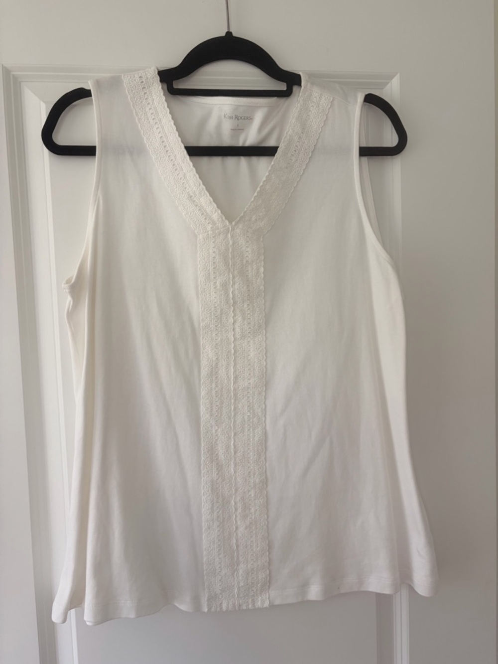 Kim Rogers White Lace-Trim V-Neck Tank Top